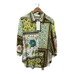 Noen Printed Blouse Plus Size 14 Button Front Patchwork Floral 44 New Bright